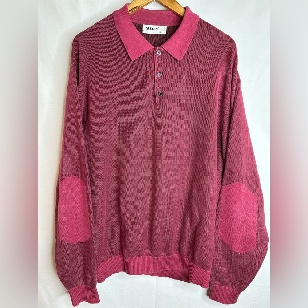 St. Croix Vintage Burgundy Honeycomb Cotton Blend Polo Sweater Size XL